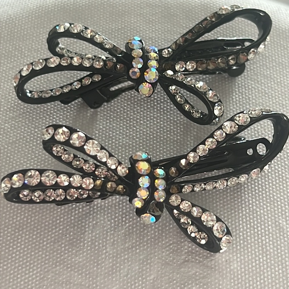 Vintage Double Bow Barretts with Borealis Aurora and Clear Crystals